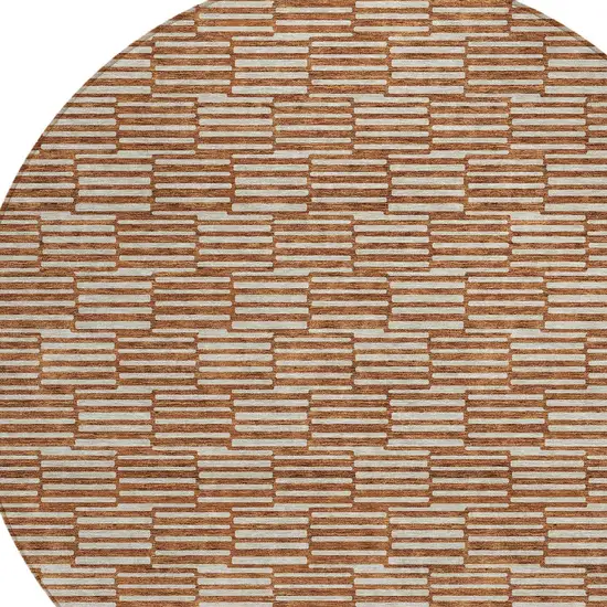 8' Copper And Beige Round Geometric Washable Indoor Outdoor Area Rug Photo 4