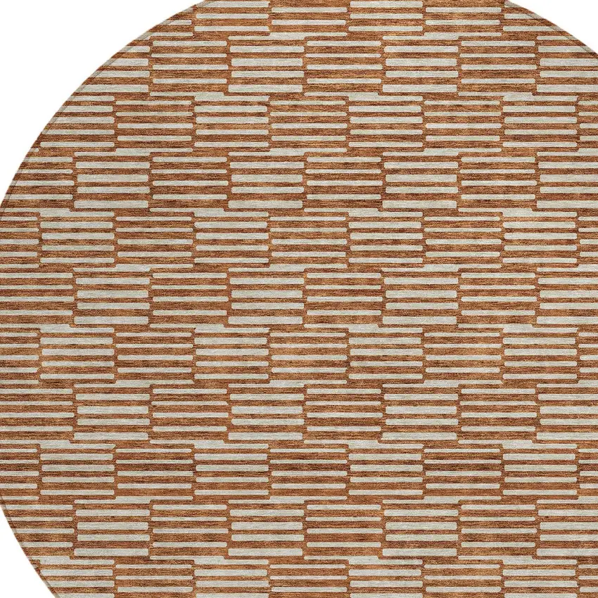 8' Copper And Beige Round Geometric Washable Indoor Outdoor Area Rug Photo 4