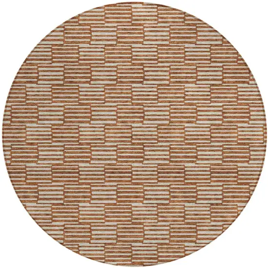 8' Copper And Beige Round Geometric Washable Indoor Outdoor Area Rug Photo 5