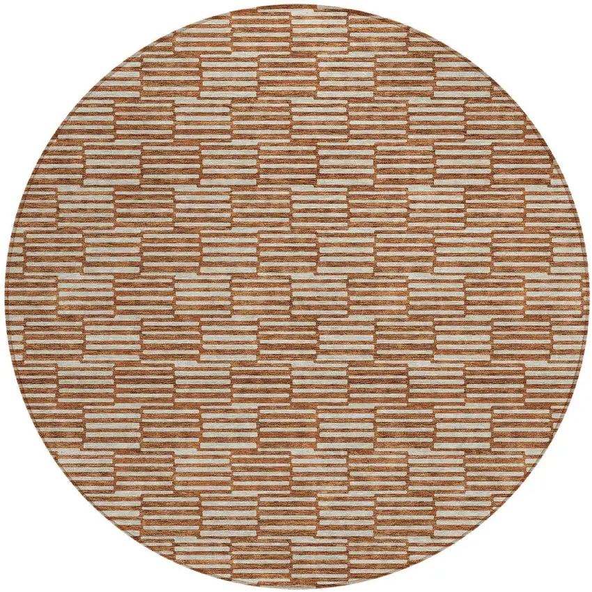 8' Copper And Beige Round Geometric Washable Indoor Outdoor Area Rug Photo 5
