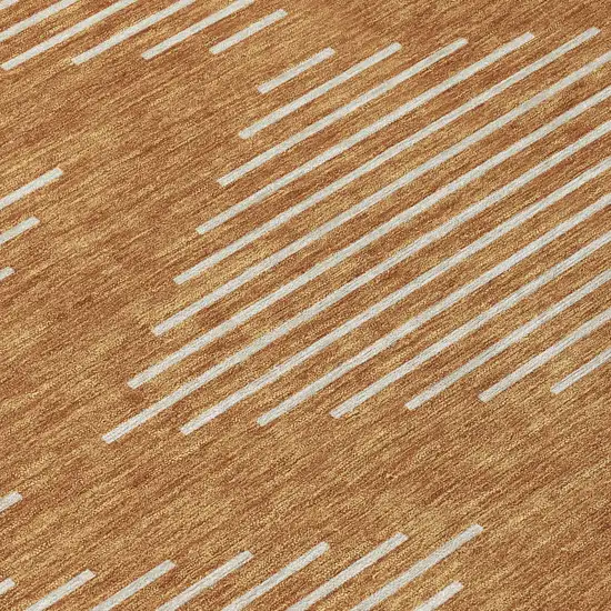 8' Copper And Beige Round Geometric Washable Indoor Outdoor Area Rug Photo 8