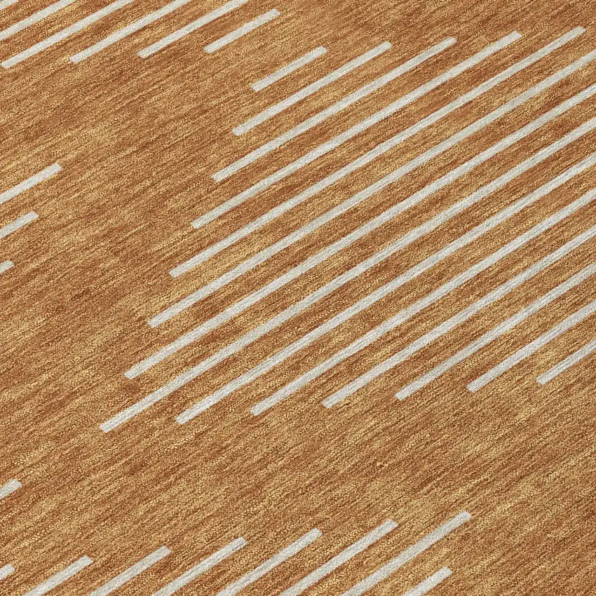 8' Copper And Beige Round Geometric Washable Indoor Outdoor Area Rug Photo 8