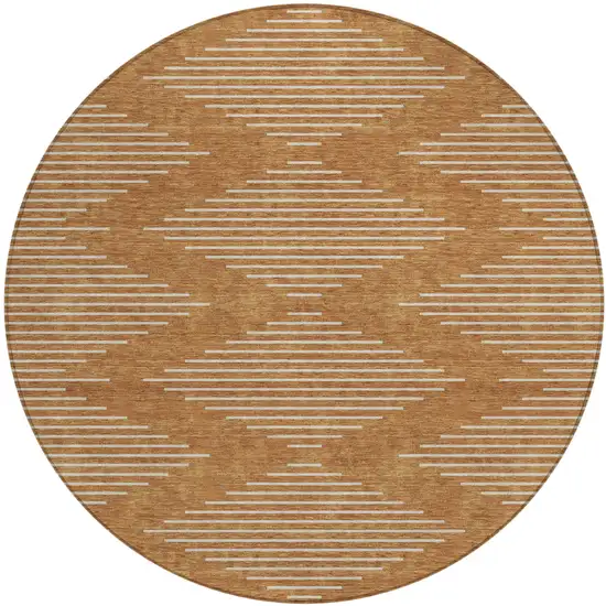 8' Copper And Beige Round Geometric Washable Indoor Outdoor Area Rug Photo 2