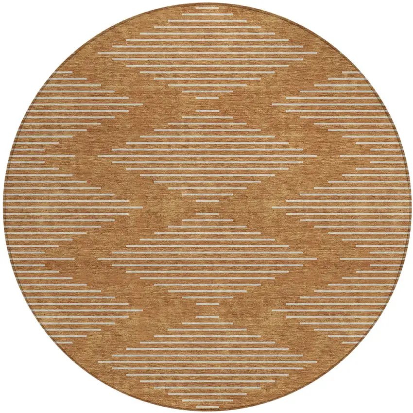 8' Copper And Beige Round Geometric Washable Indoor Outdoor Area Rug Photo 2