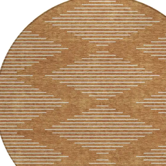 8' Copper And Beige Round Geometric Washable Indoor Outdoor Area Rug Photo 4