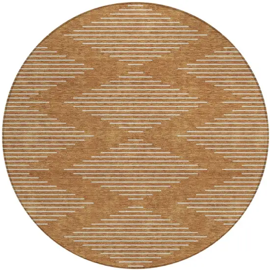 8' Copper And Beige Round Geometric Washable Indoor Outdoor Area Rug Photo 5