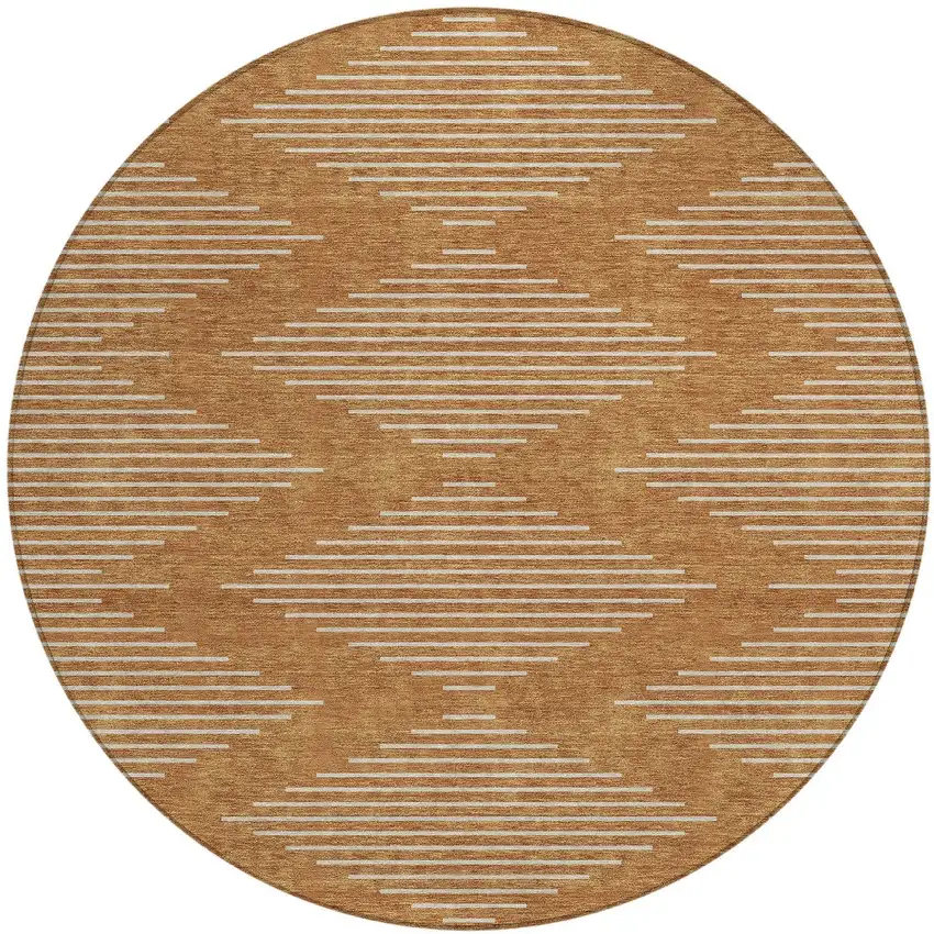 8' Copper And Beige Round Geometric Washable Indoor Outdoor Area Rug Photo 5