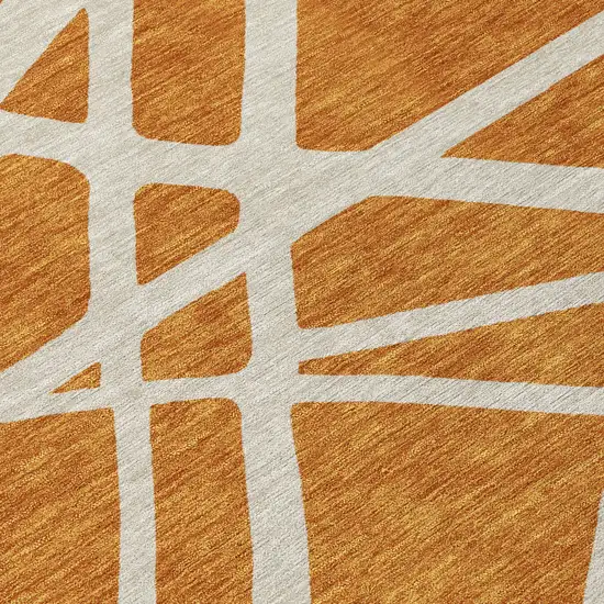 8' Copper And Beige Round Geometric Washable Indoor Outdoor Area Rug Photo 7