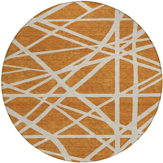 8' Copper And Beige Round Geometric Washable Indoor Outdoor Area Rug Photo 2
