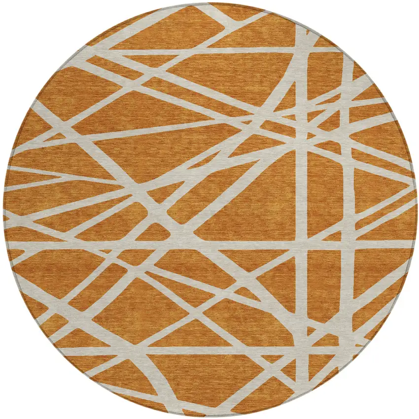 8' Copper And Beige Round Geometric Washable Indoor Outdoor Area Rug Photo 2