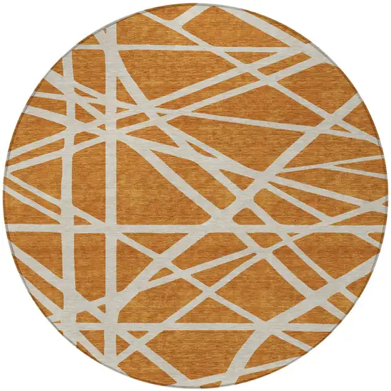 8' Copper And Beige Round Geometric Washable Indoor Outdoor Area Rug Photo 4