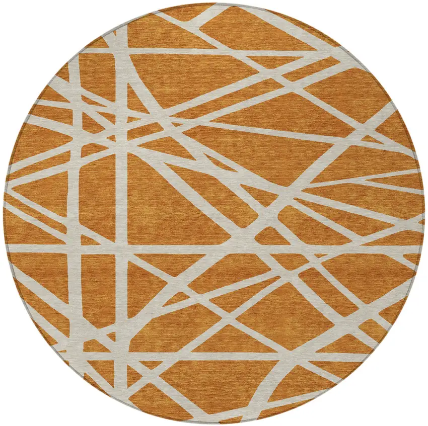 8' Copper And Beige Round Geometric Washable Indoor Outdoor Area Rug Photo 4