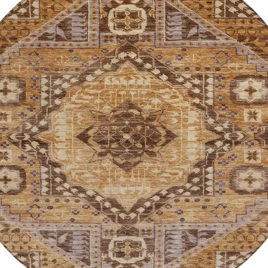 8' Copper And Beige Round Geometric Washable Indoor Outdoor Area Rug Photo 4