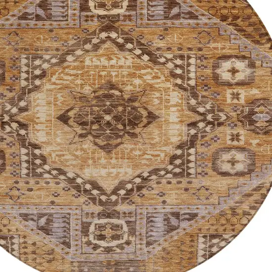 8' Copper And Beige Round Geometric Washable Indoor Outdoor Area Rug Photo 9