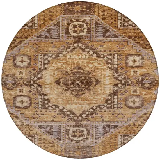 8' Copper And Beige Round Geometric Washable Indoor Outdoor Area Rug Photo 3