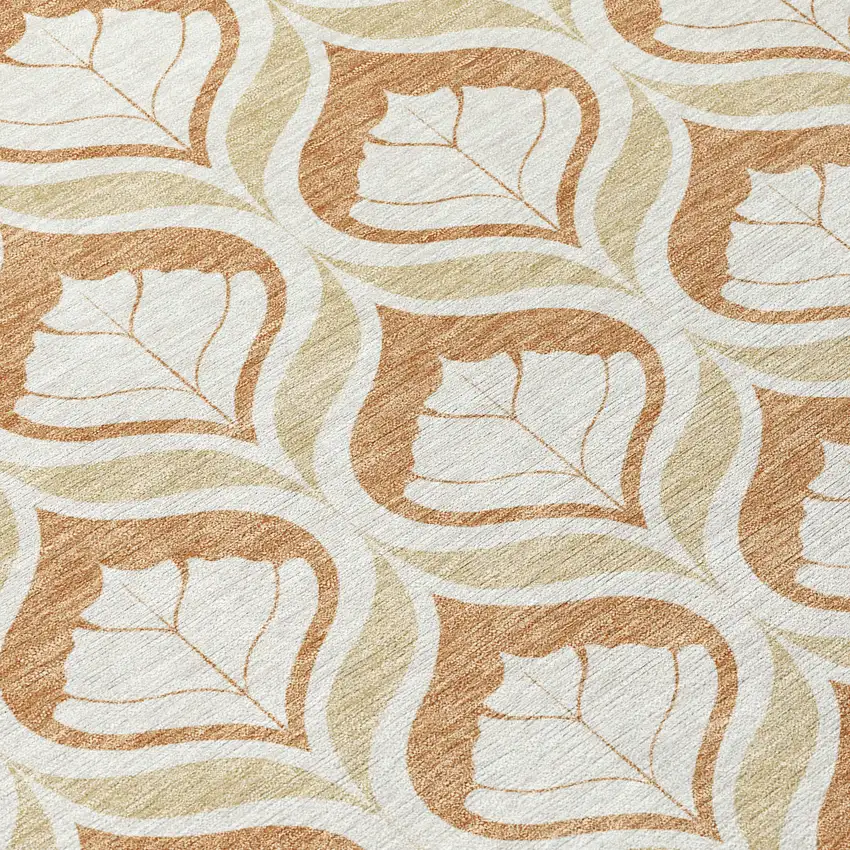 8' Copper And Beige Round Geometric Washable Indoor Outdoor Area Rug Photo 9