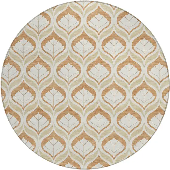 8' Copper And Beige Round Geometric Washable Indoor Outdoor Area Rug Photo 1