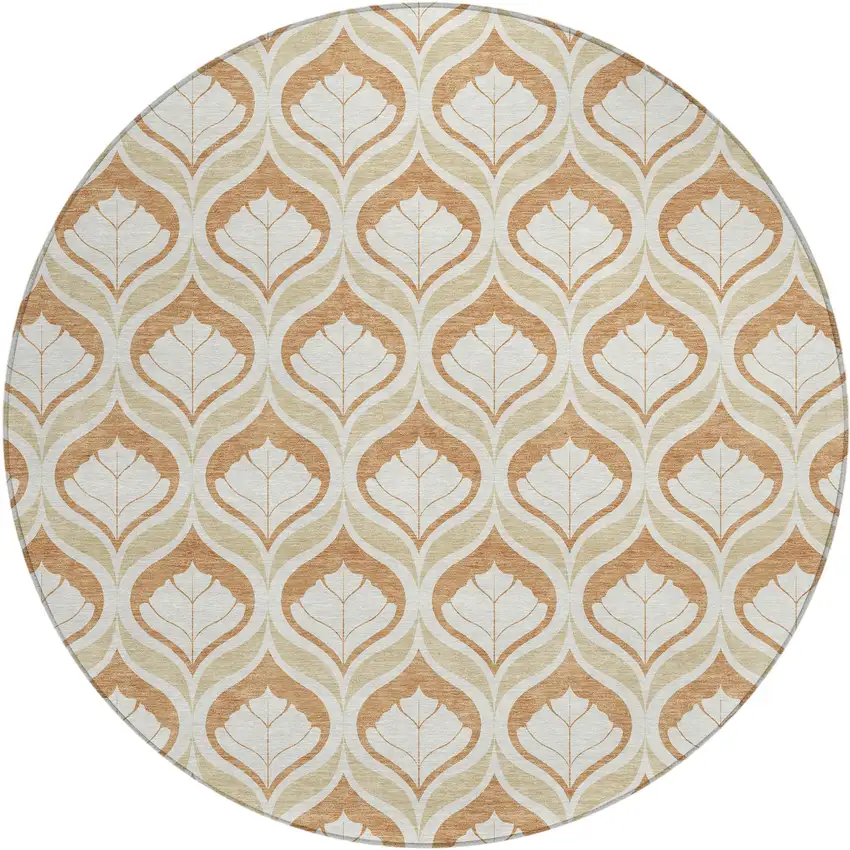 8' Copper And Beige Round Geometric Washable Indoor Outdoor Area Rug Photo 1