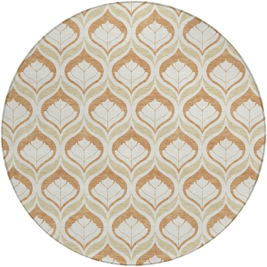 8' Copper And Beige Round Geometric Washable Indoor Outdoor Area Rug Photo 1
