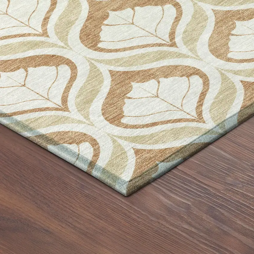 8' Copper And Beige Round Geometric Washable Indoor Outdoor Area Rug Photo 5
