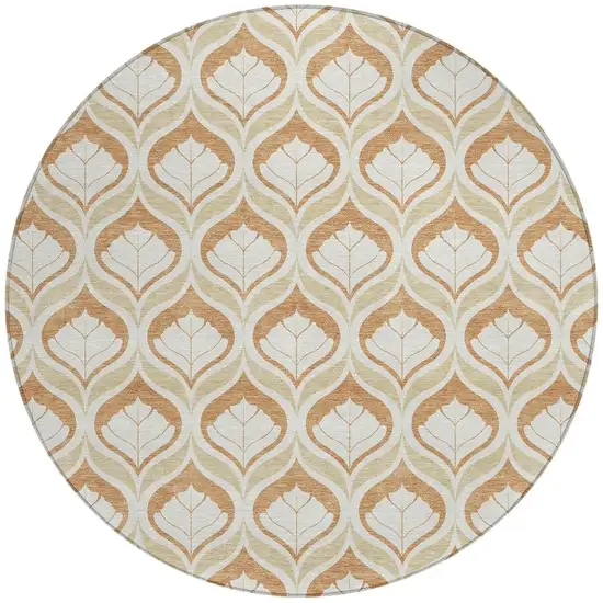 8' Copper And Beige Round Geometric Washable Indoor Outdoor Area Rug Photo 2