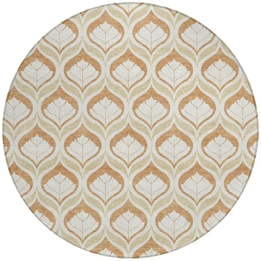 8' Copper And Beige Round Geometric Washable Indoor Outdoor Area Rug Photo 2