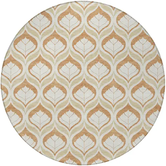 8' Copper And Beige Round Geometric Washable Indoor Outdoor Area Rug Photo 3