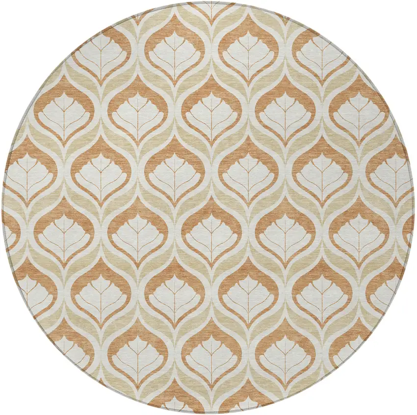 8' Copper And Beige Round Geometric Washable Indoor Outdoor Area Rug Photo 3