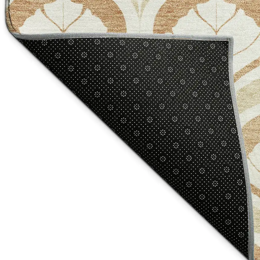 8' Copper And Beige Round Geometric Washable Indoor Outdoor Area Rug Photo 7