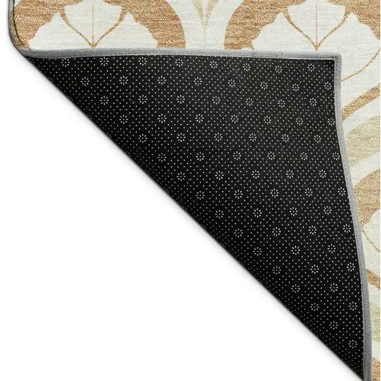 8' Copper And Beige Round Geometric Washable Indoor Outdoor Area Rug Photo 4