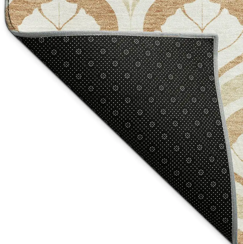 8' Copper And Beige Round Geometric Washable Indoor Outdoor Area Rug Photo 4