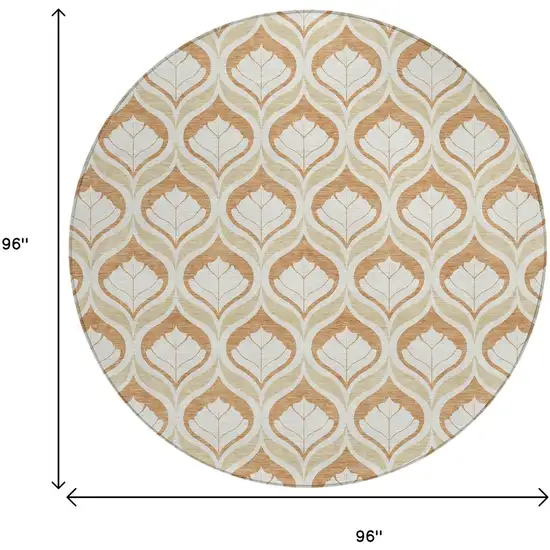 8' Copper And Beige Round Geometric Washable Indoor Outdoor Area Rug Photo 7