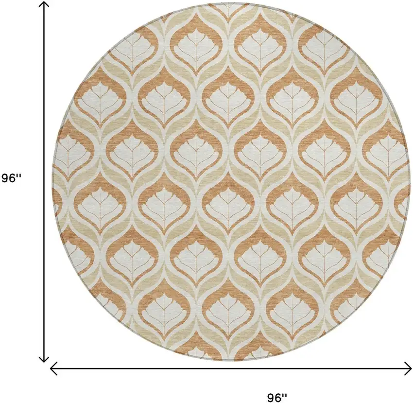 8' Copper And Beige Round Geometric Washable Indoor Outdoor Area Rug Photo 7