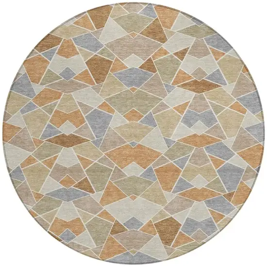 8' Copper And Beige Round Geometric Washable Indoor Outdoor Area Rug Photo 3