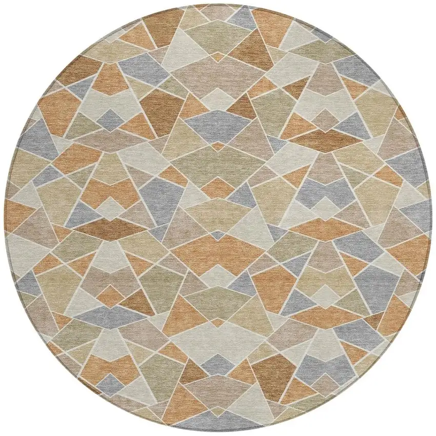 8' Copper And Beige Round Geometric Washable Indoor Outdoor Area Rug Photo 3