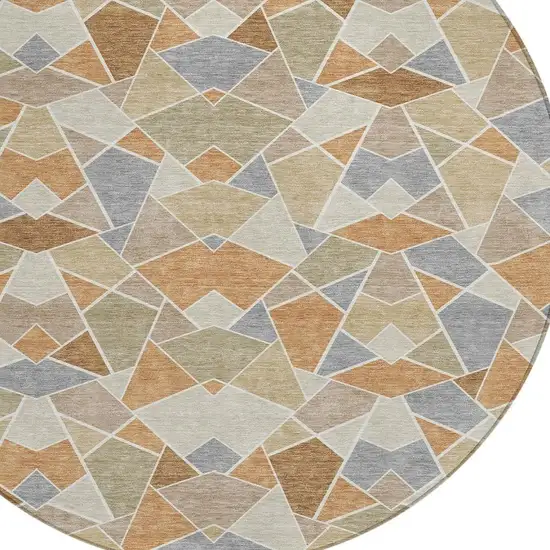 8' Copper And Beige Round Geometric Washable Indoor Outdoor Area Rug Photo 2