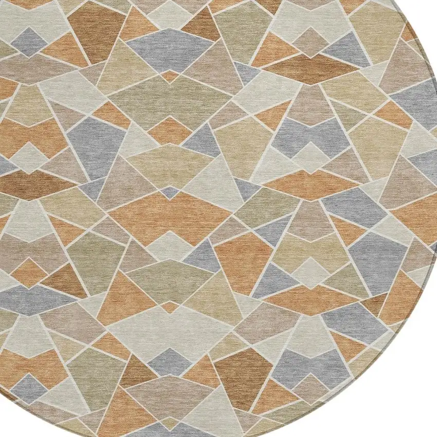 8' Copper And Beige Round Geometric Washable Indoor Outdoor Area Rug Photo 2