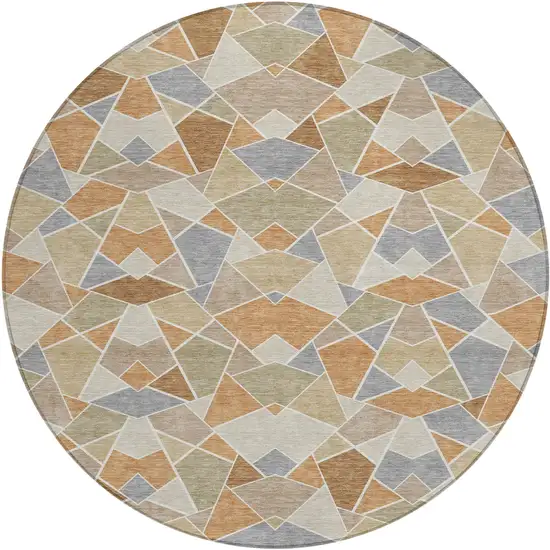 8' Copper And Beige Round Geometric Washable Indoor Outdoor Area Rug Photo 1