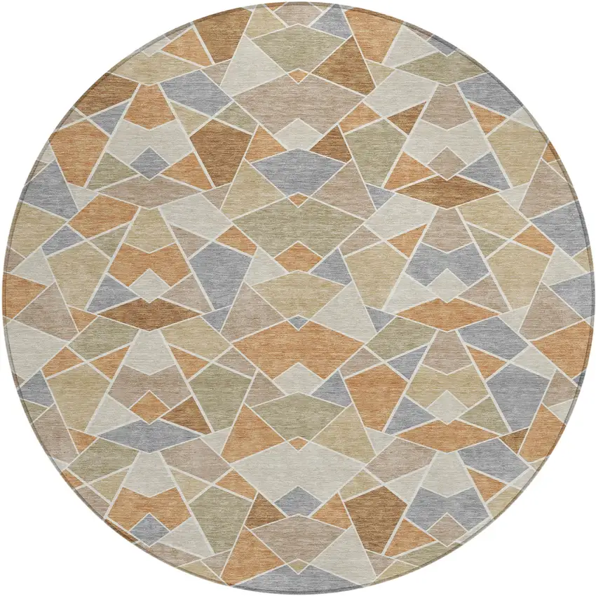 8' Copper And Beige Round Geometric Washable Indoor Outdoor Area Rug Photo 1