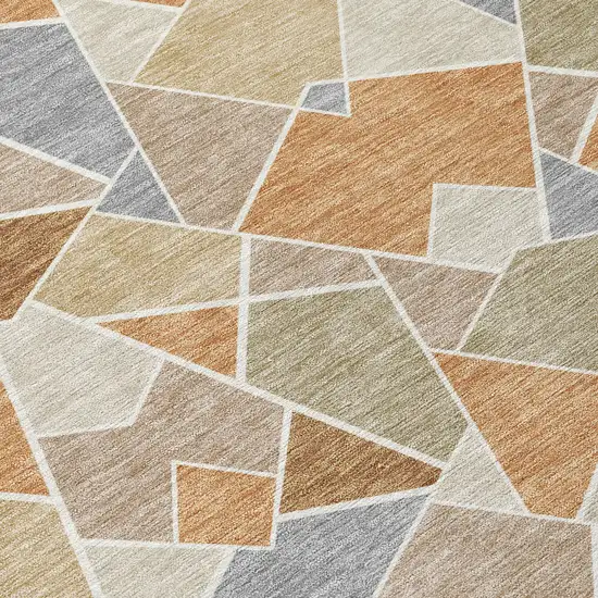 8' Copper And Beige Round Geometric Washable Indoor Outdoor Area Rug Photo 7