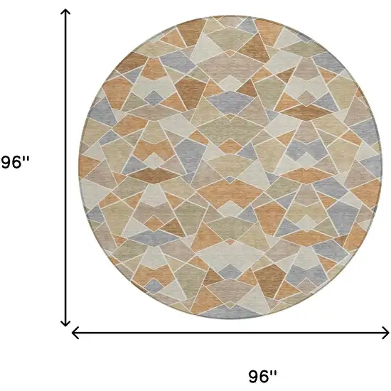 8' Copper And Beige Round Geometric Washable Indoor Outdoor Area Rug Photo 8