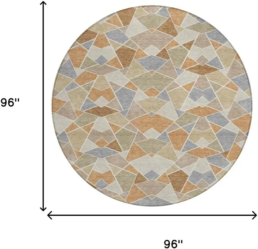 8' Copper And Beige Round Geometric Washable Indoor Outdoor Area Rug Photo 8