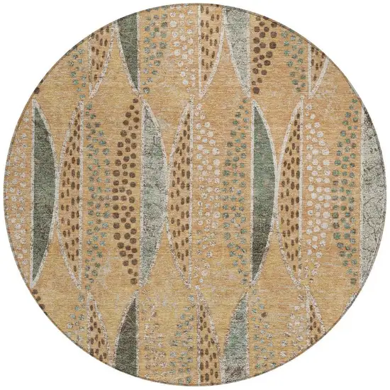 8' Copper And Beige Round Geometric Washable Indoor Outdoor Area Rug Photo 3