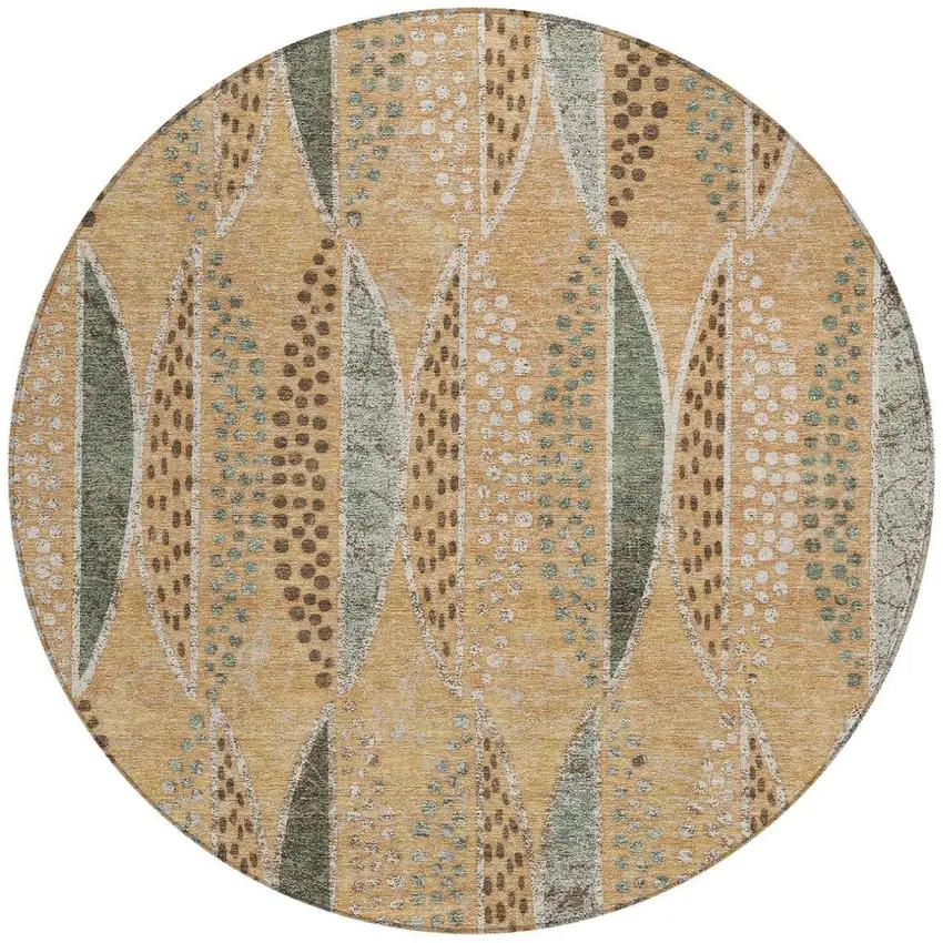 8' Copper And Beige Round Geometric Washable Indoor Outdoor Area Rug Photo 3