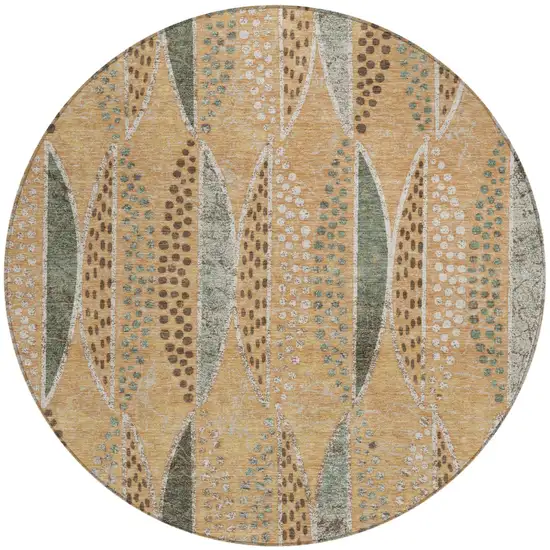 8' Copper And Beige Round Geometric Washable Indoor Outdoor Area Rug Photo 2