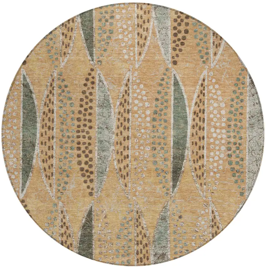 8' Copper And Beige Round Geometric Washable Indoor Outdoor Area Rug Photo 2