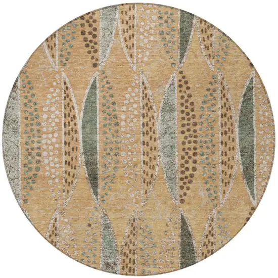 8' Copper And Beige Round Geometric Washable Indoor Outdoor Area Rug Photo 4