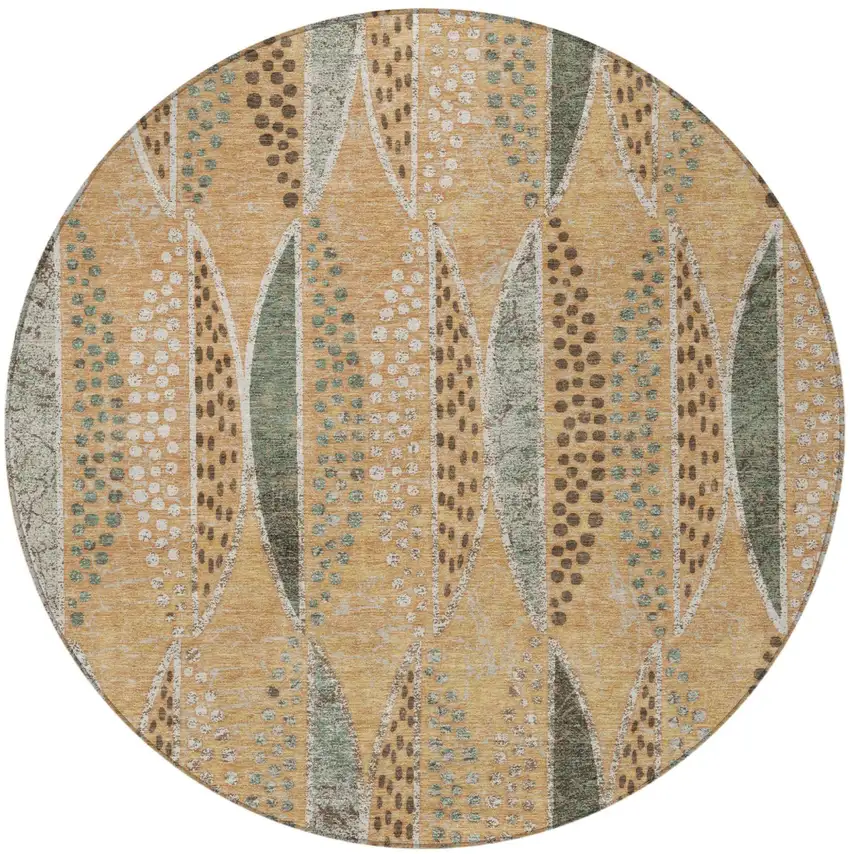 8' Copper And Beige Round Geometric Washable Indoor Outdoor Area Rug Photo 4