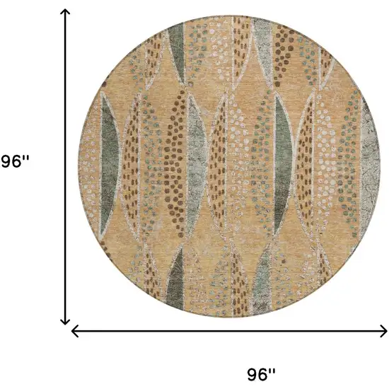 8' Copper And Beige Round Geometric Washable Indoor Outdoor Area Rug Photo 7