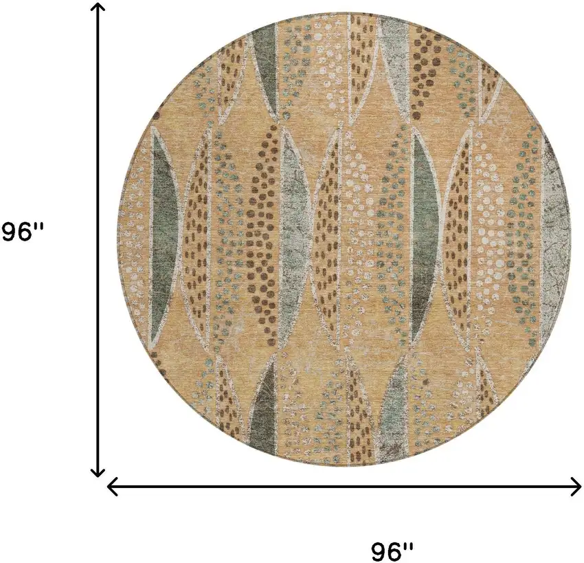 8' Copper And Beige Round Geometric Washable Indoor Outdoor Area Rug Photo 7